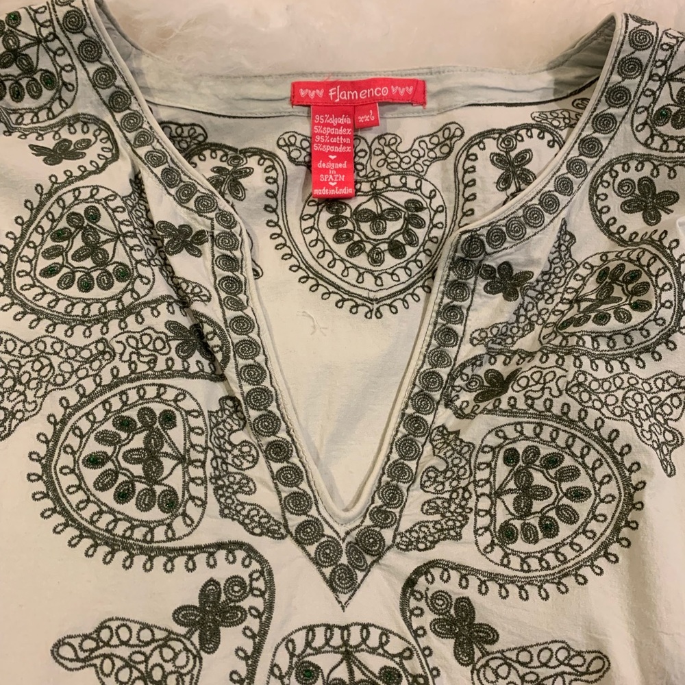 Spanish Cotton Spandex TUNIC beige green size 10